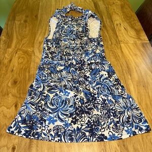 Lilly Pulitzer Blue Sleeveless Stretchy Dress Beach Floral w/ Shorts Size Large